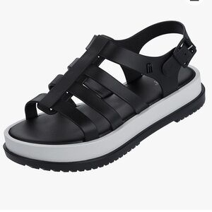 MELISSA Vegan Flox III Sandals Women’s size 5 black white buckle